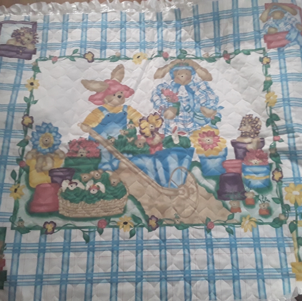 Rabbits Gardejing Baby Quilt with matching back